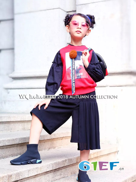 WQKEKE温琪可可童装2018秋冬女童时尚字母印花夹克衫 儿童外套